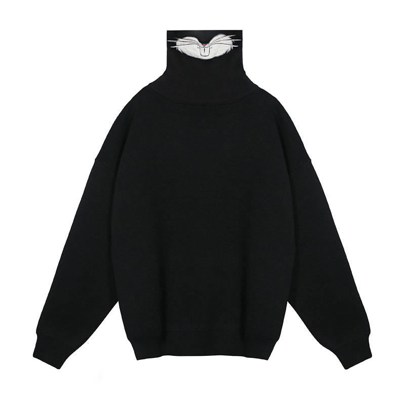 Lady Solid Color Slim Knitwear Turtleneck Bottoming Top Bunny Embroidery Pullover Sweater