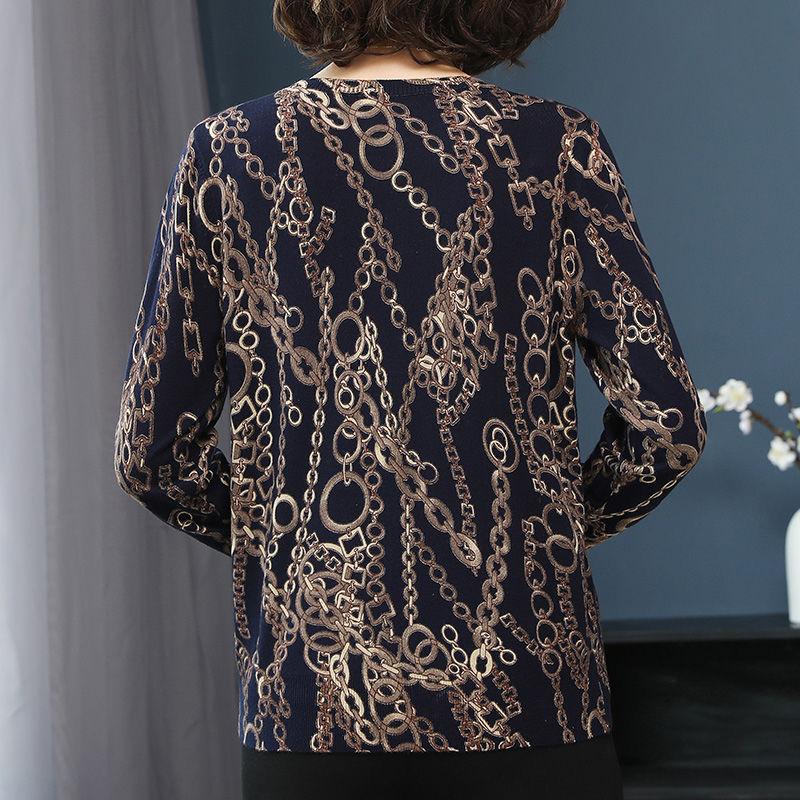 Vintage Ethnic Style Printed Woolen Sweater Women Loose O-Neck High-end Cashmere Sweater Wool Knit  Jumper Top