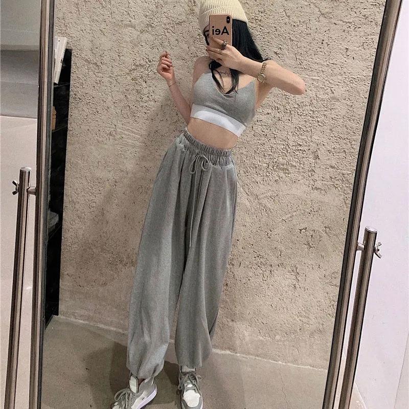 Women's Loose Sports Pants Spring and Summer Students Korean Version of The Harem Pants Waist High Waist Casual Pants Straight Trousers
