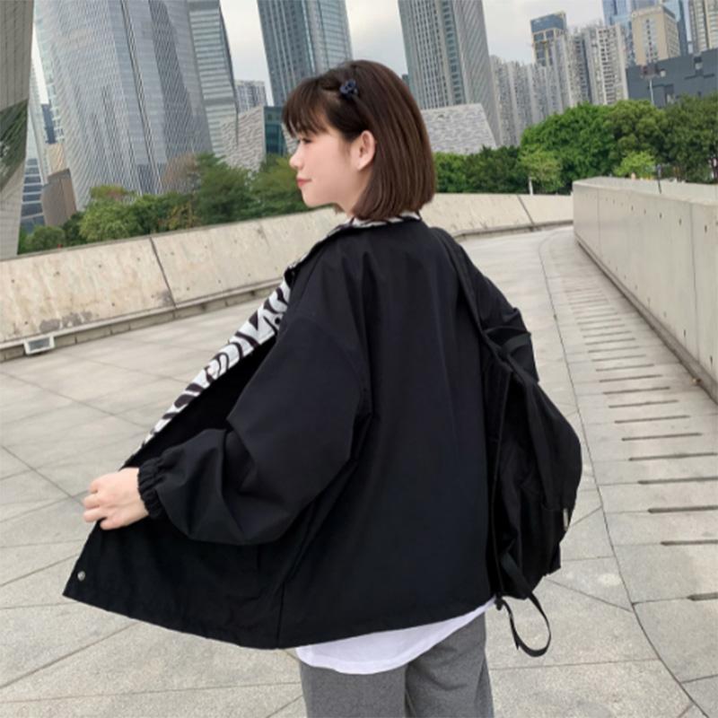 Reversible Zebra Print Jacket Women's Spring and Autumn Sports Jacket Loose Stand-up Collar Zipper Top Coat Trendy