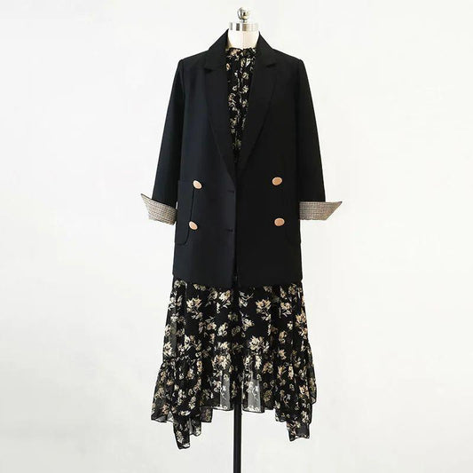 Leisure Suit Jacket Female Long Section of The Spring and Autumn Suit Slim British Style Double-breasted Suit Jacket Women's Casual Loose Coat