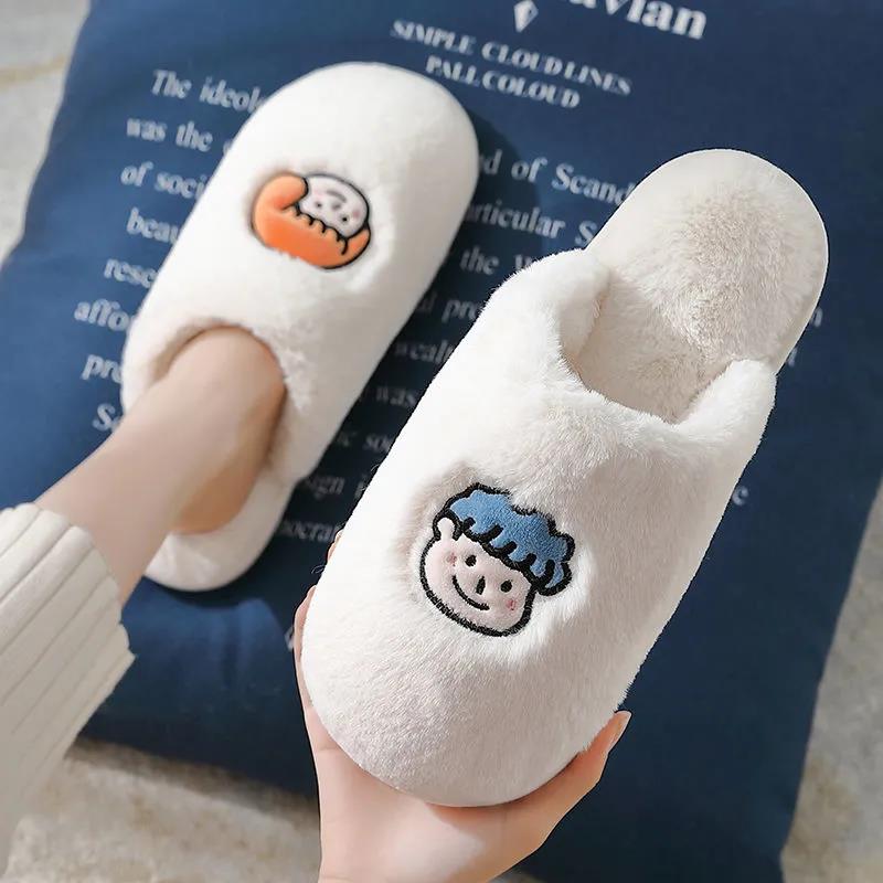 Autumn and Winter Couple Cotton Slippers Casual Warm Flat Shoes Indoor Non-slip Cotton Shoes Soft Shoes