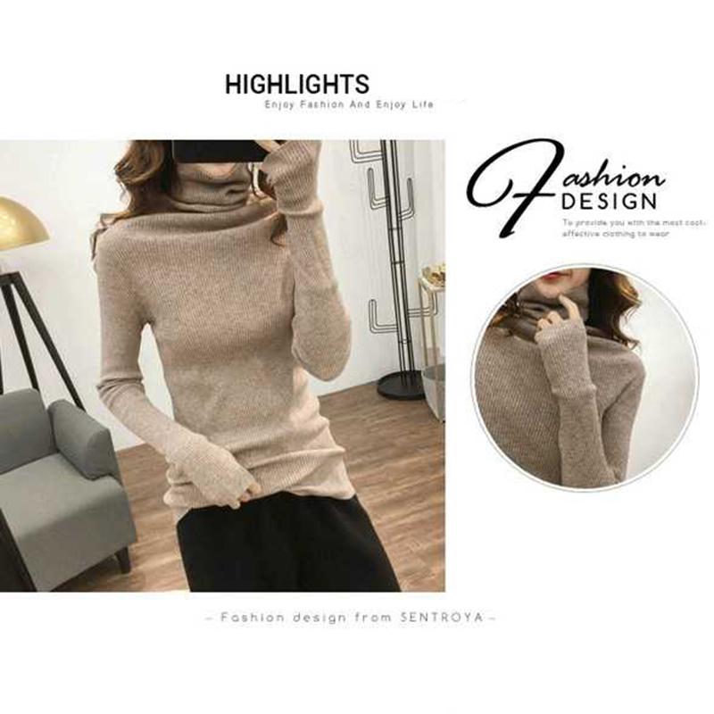 Pofulove Turtleneck pullover sweater long sleeves women's bottoming winter slim sweater jumpers