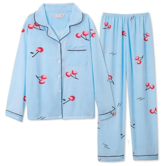Women's Long Sleeves Pajamas Set Cute Printing Cardigan Spring Autumn Homewear Lapel Loose Comfortable Pyjamas Suits