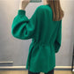 Autumn and Winter Thick Knit Top Loose Mid-length Waist Sweater V-neck Simple Women's Bottoming Shirt