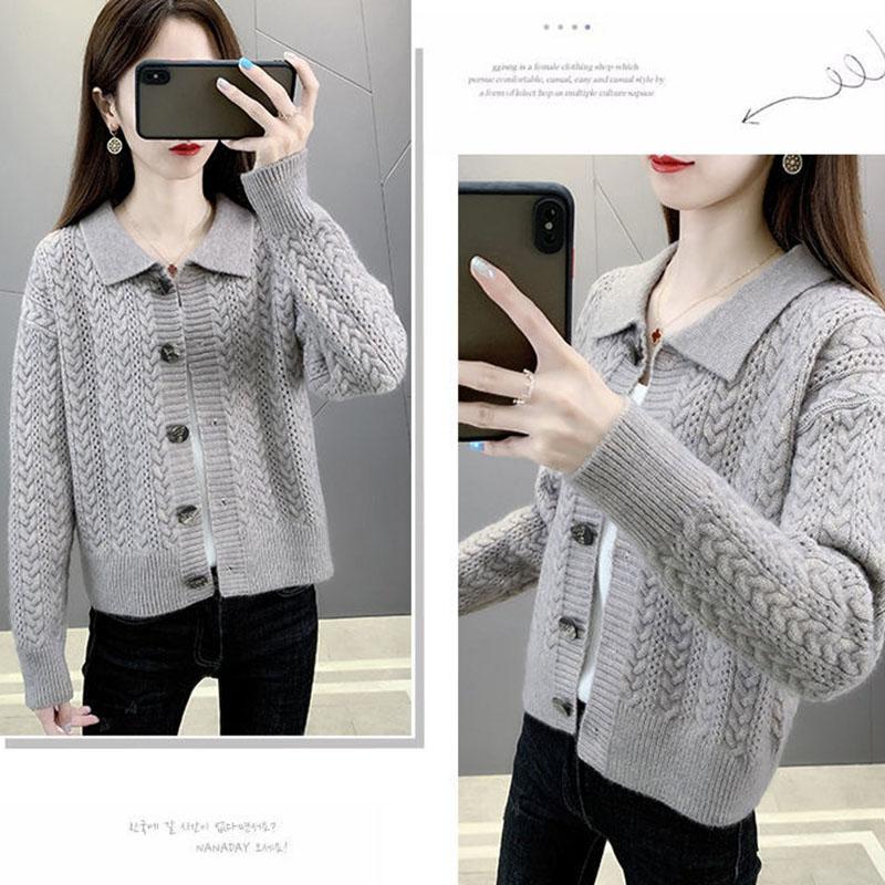Autumn and Winter Solid Color Cardigan Jacket Knitted Loose Long-sleeved Tops Fashion Simple Women's Sweater