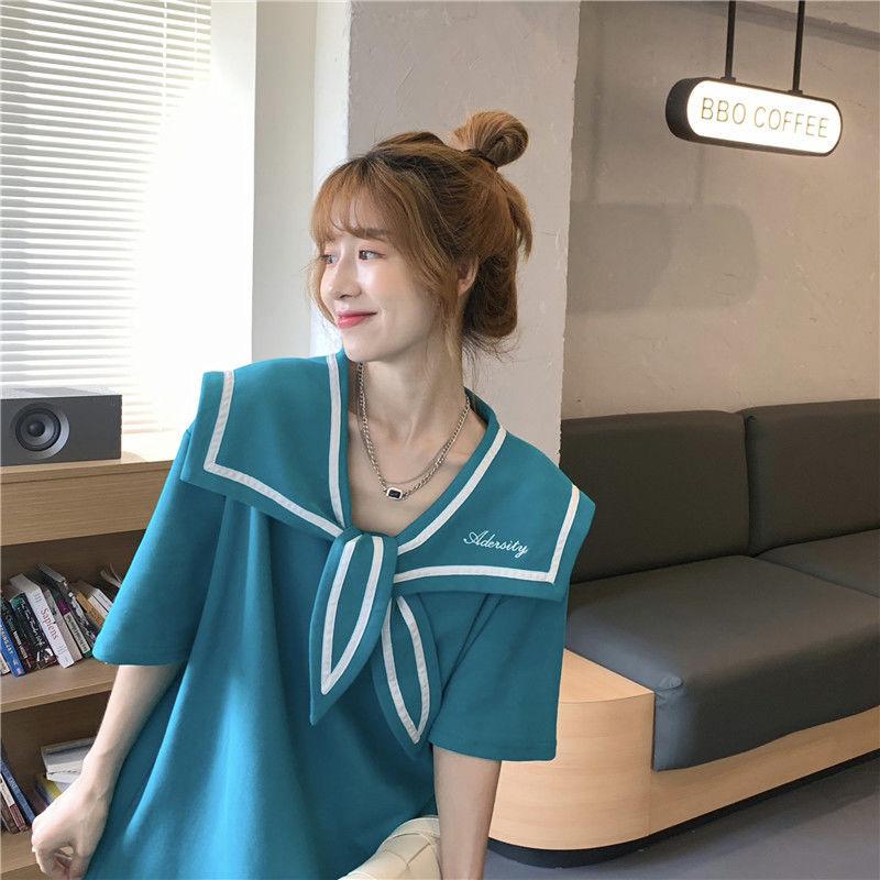 Retro Cute Style Solid Color Sailor Collar Navy Dress Sweet Bow-knot Student Girls Above Knee Dress