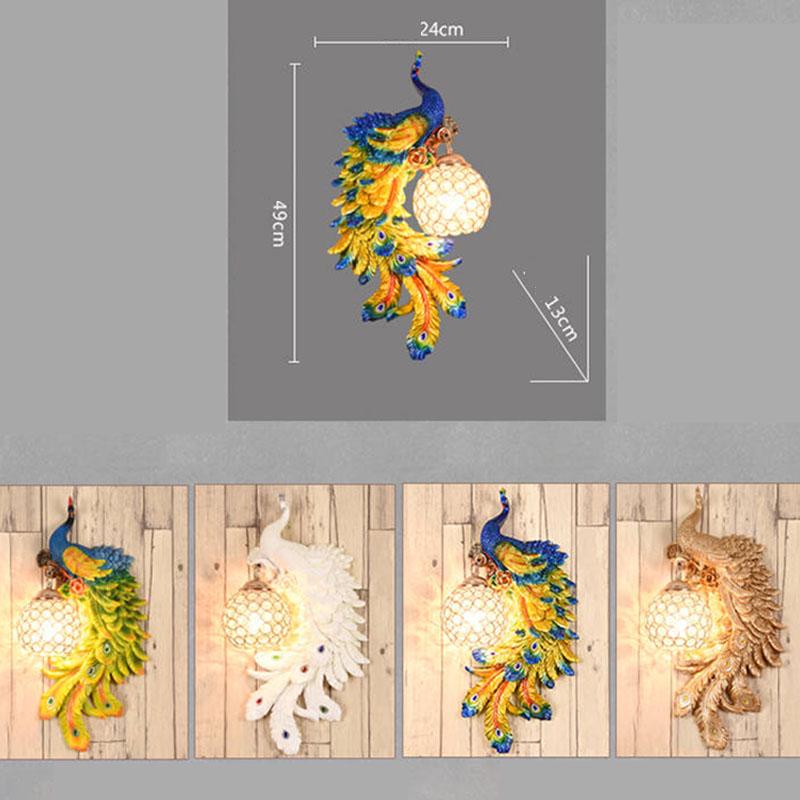 Retro peacock crystal LED wall lamp living room background bedroom bedside peacock phoenix wall lamp