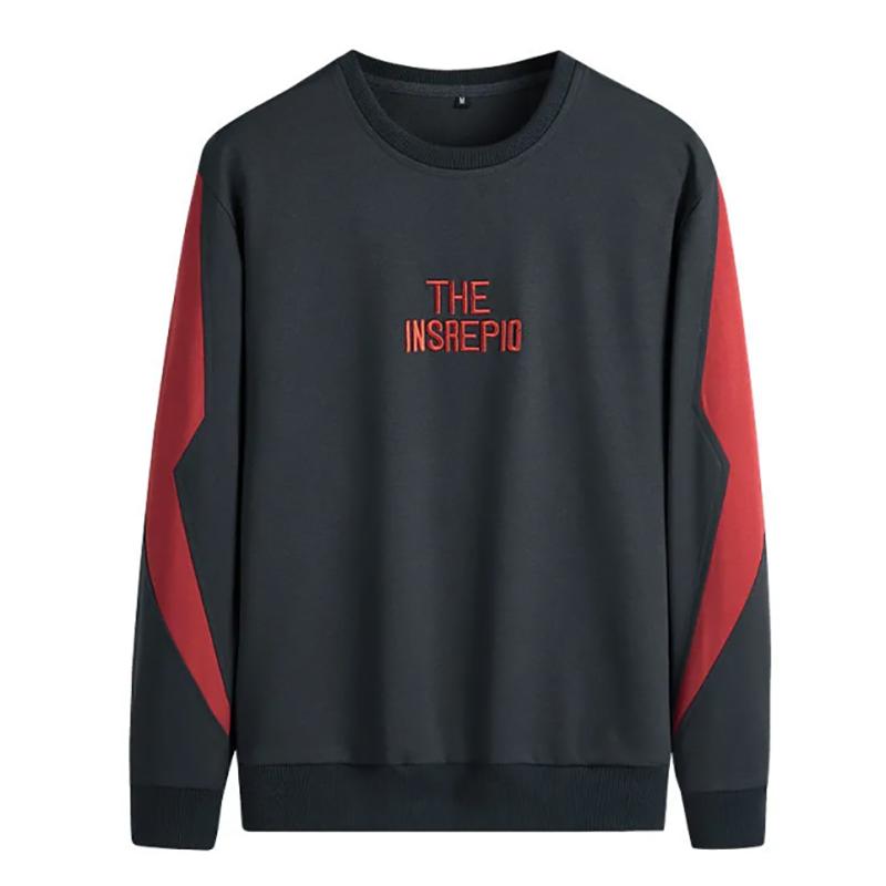 Sweater All-match Color Contrast Youth Round Neck Pullover Loose Thick Warm Top Men's Fashion Sweater