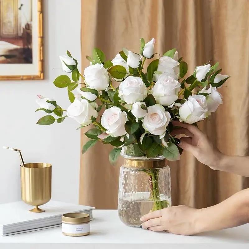 Bulgarian Rose Simulation Bouquet Fake Flower Decoration European Plastic Flower Decoration Silk Flower Living Room Table Decoration