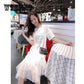 Women Mesh Patchwork Short Sleeve Ball Gown Elegant Casual A -Line Dresses O Neck Knee -Length Dress