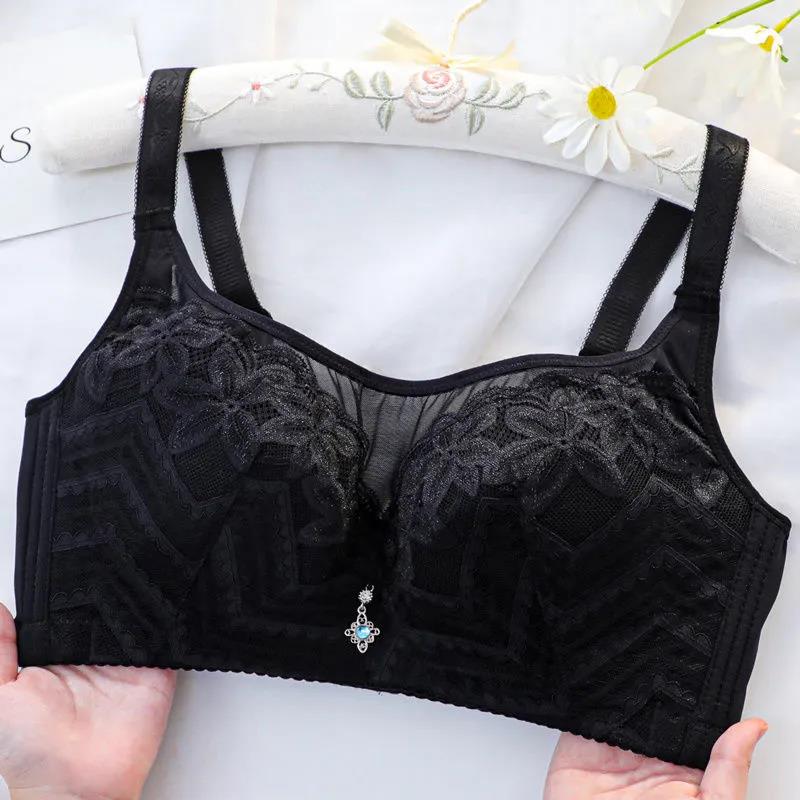 40-44CD Thin Sexy Lace Breathable Skin-Friendly No Steel Ring Bra Gathered Anti-sagging Receiving Secondary Breast Ladies Underwear Bra