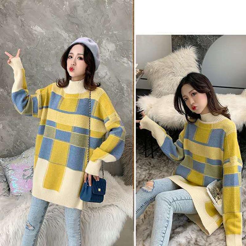 Autumn and Winter Plus Size Sweater Mid-length Loose Knit Bottoming Shirt Fashion Casual Women's Top