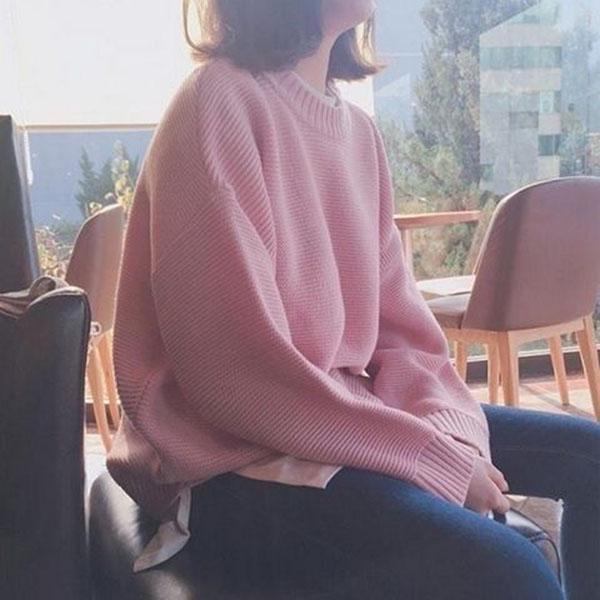 Autumn and Winter College Style Coat Solid Color Loose Top Knitted Long-sleeved Female Student Bottoming Shirt