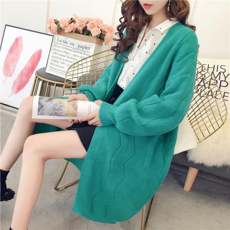 Spring and Autumn Casual Cardigan Lazy Wind Mid-length Knitted Coat Loose Long-sleeved Sweater