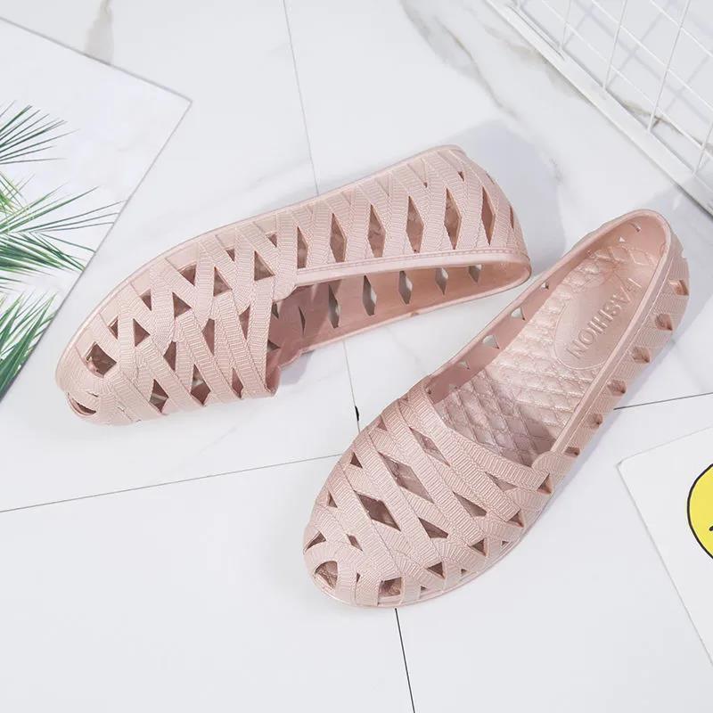 Summer Plastic Sandals Flat-bottom Hole Shoes White Plastic Shoes Non-slip Beach Hollow Sandals Women