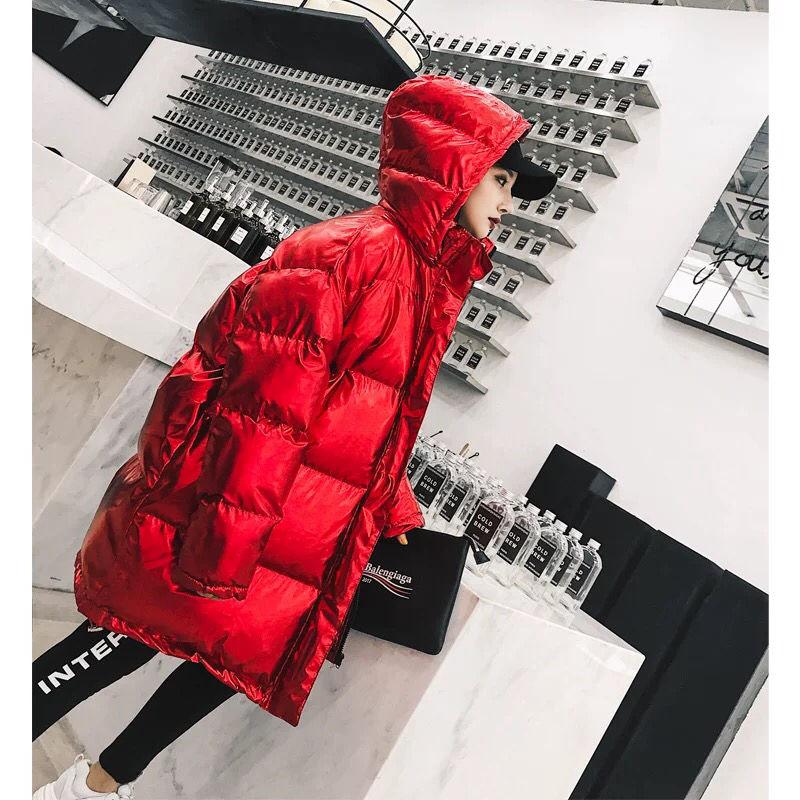 Winter Bright Leather Down Padded Jacket Winter Mid-length Fashion Loose Padded Jacket Women Oversize