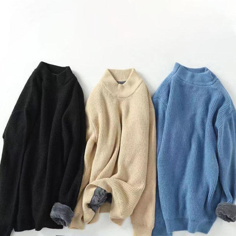 Autumn and Winter Men's Sweaters Round Neck Warm Knit Sweater Men's Half Turtleneck Sweater