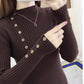 Spring and Autumn Thin Bottoming Shirt Casual Long-sleeved Short-sleeved Sweater Women's Slim Slimming Half-high Collar Buttoned White Sweater Top