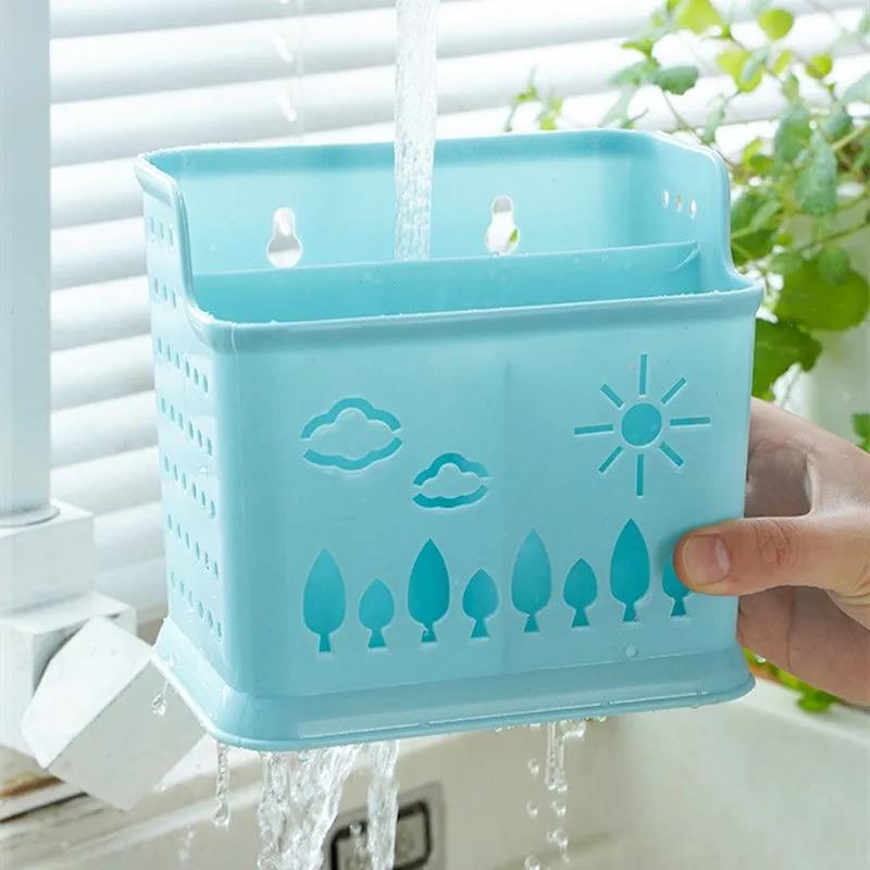 Wall-mounted Multi-cell Drain Chopstick Holder Chopstick Cage Household Multifunctional Chopsticks Storage Box Can Be Vertical Plastic Chopstick Cage