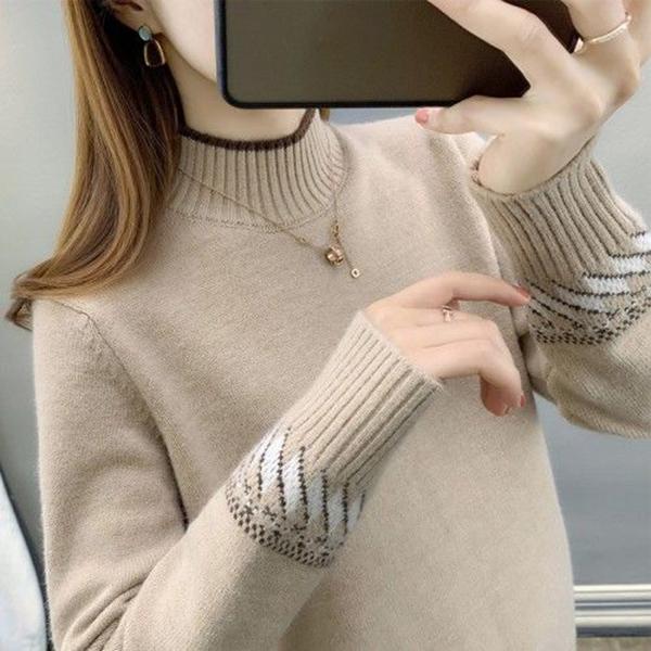 Autumn and Winter Plus Velvet Thick Sweater Half High Neck Loose Casual Bottoming Shirt Fashion Simple Female Sweater