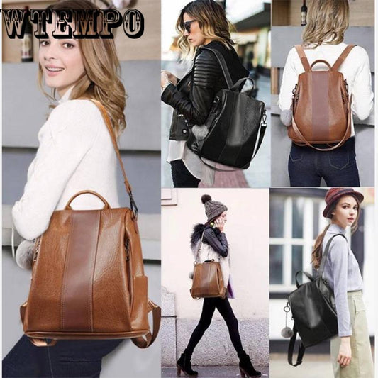 Women Backpack School Bag Pu Leather Backpack Female  Vintage Leisure Travel Backpack for Women