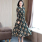 Spring and Autumn Chiffon Dress Long Sleeve Feminine Large Size Long Section Slim Fit Waist Thin Floral Skirt Women Can Be Worn Inside or Outside