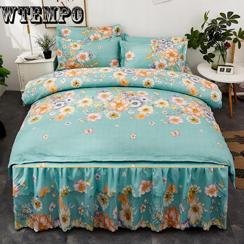 Modern Simple Bedspread Cotton Lotus Leaf Edge Bed Skirt Pillowcase Bedding Bed Sets Size