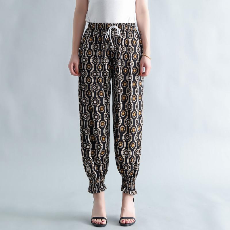 Summer Cropped Pants Thin Section High Waist Chiffon Wide Leg Pants Loose Large Size Ice Silk Mosquito Pants Bloomers