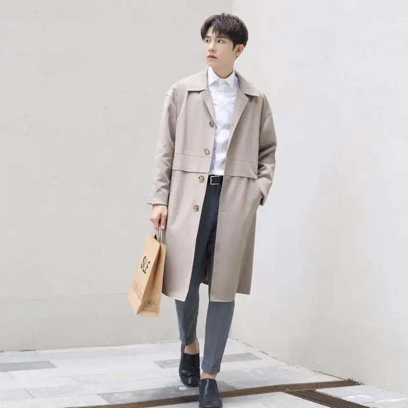 2021 Spring and Autumn New Single-breasted Mid-length Windbreaker Men's Loose British Style Casual Jacket