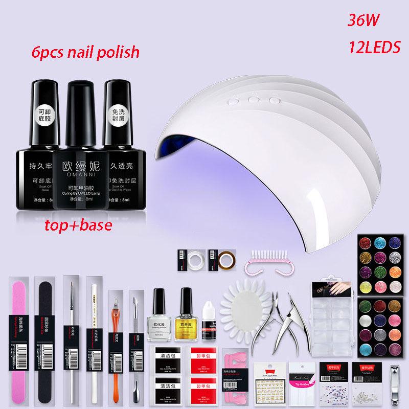Nail art Set 36w UV LED Lamp Dryer Soak Off Nail Gel Polish Kit Manicure Set nail dryer set