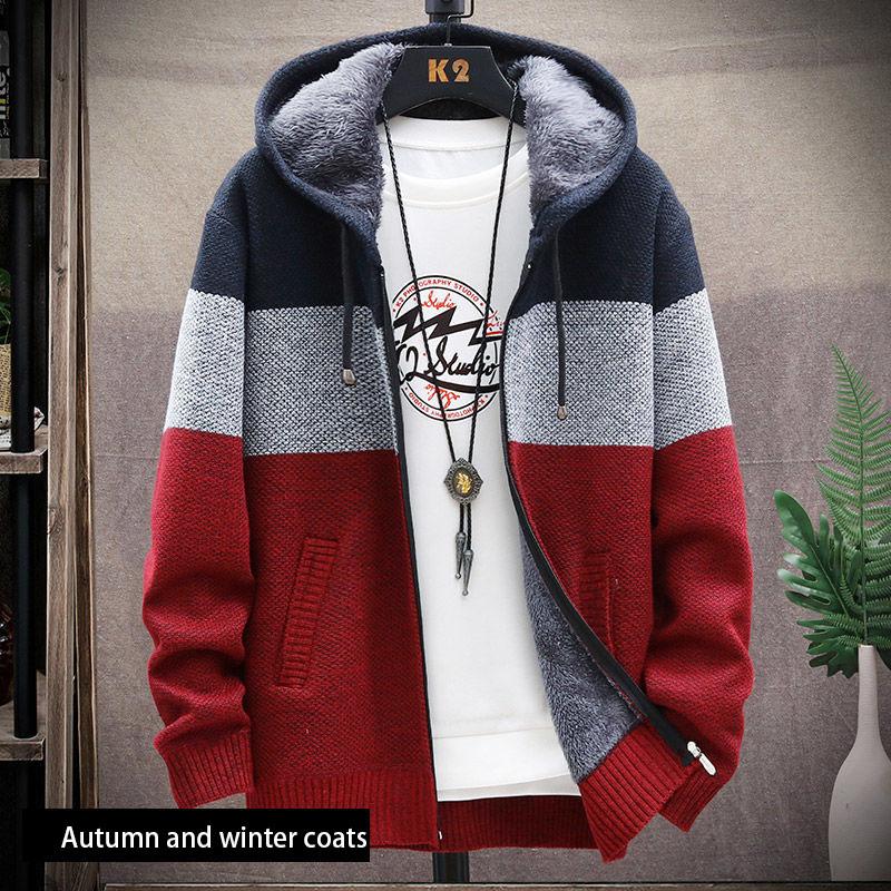 Autumn and Winter Men's Plus Velvet Thick Sweater Coat Jacket Knitting Middle-aged and Young Men's Clothing