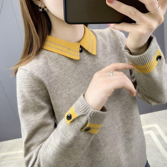 Fall/winter Bottoming Shirt Women's Lapel Blouse Large Size Loose Wild All-match Foreign Style Doll Collar Sweater Women