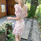 Women's Summer Ruffle Elegant Waist Slim Drawstring Printed Chiffon Short Floral Dress