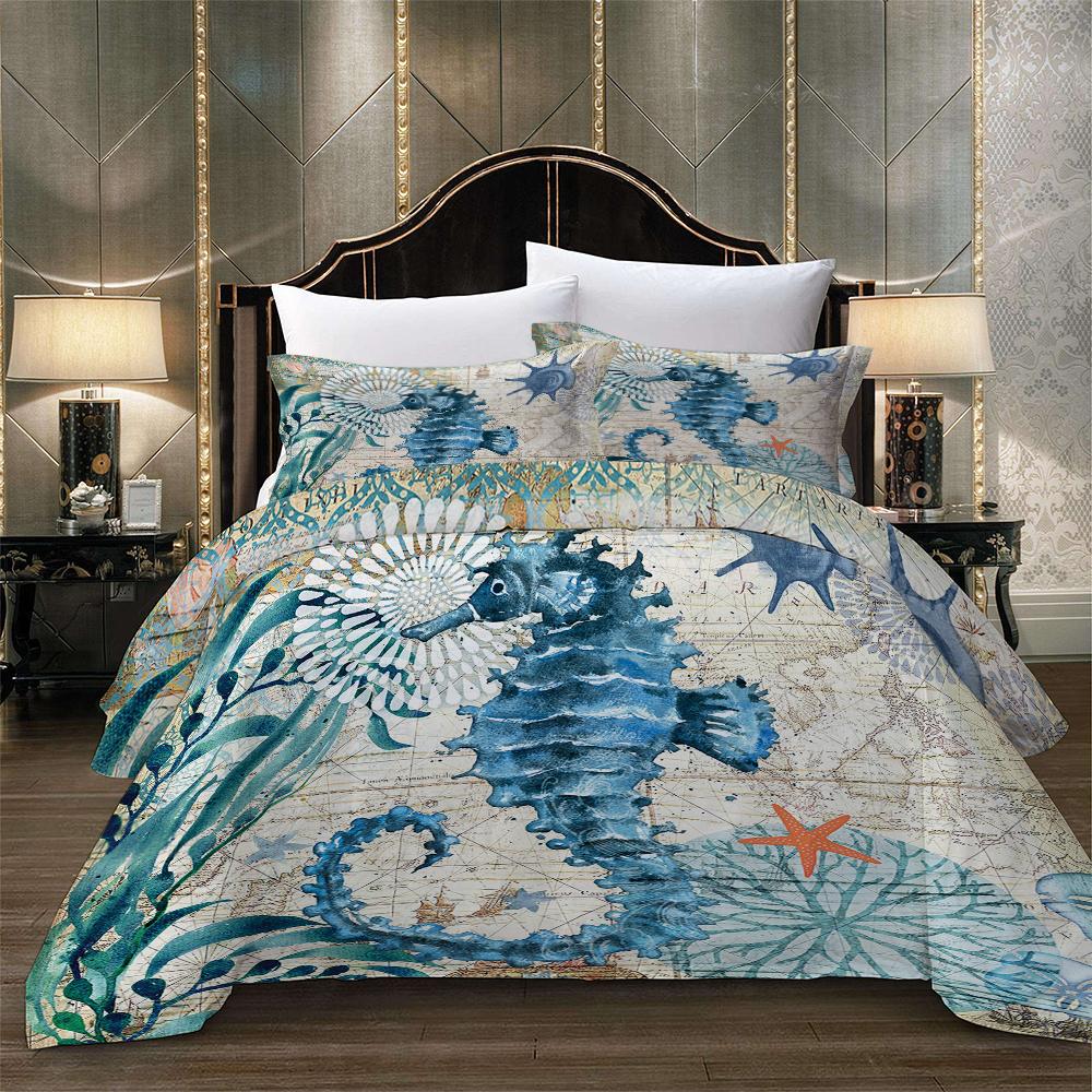 3pcs Seahorse 3D Ocean Bedding Set Duvet Cover Sets Twin Full Queen Size