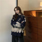 Vintage Sense Loose Sweater Women's Fashion Wear Wild Versatile Diamond Head Retro Sweater