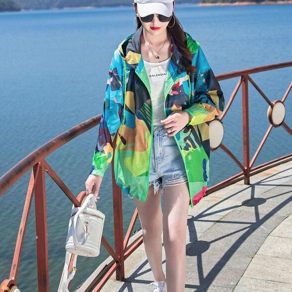 M-3XL Spring Autumn Plus Size Loose Thin Coats Women's Summer Long Sleeve Camouflage Print Hooded Sun Protection Jackets