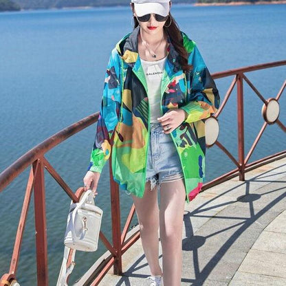 M-3XL Spring Autumn Plus Size Loose Thin Coats Women's Summer Long Sleeve Camouflage Print Hooded Sun Protection Jackets