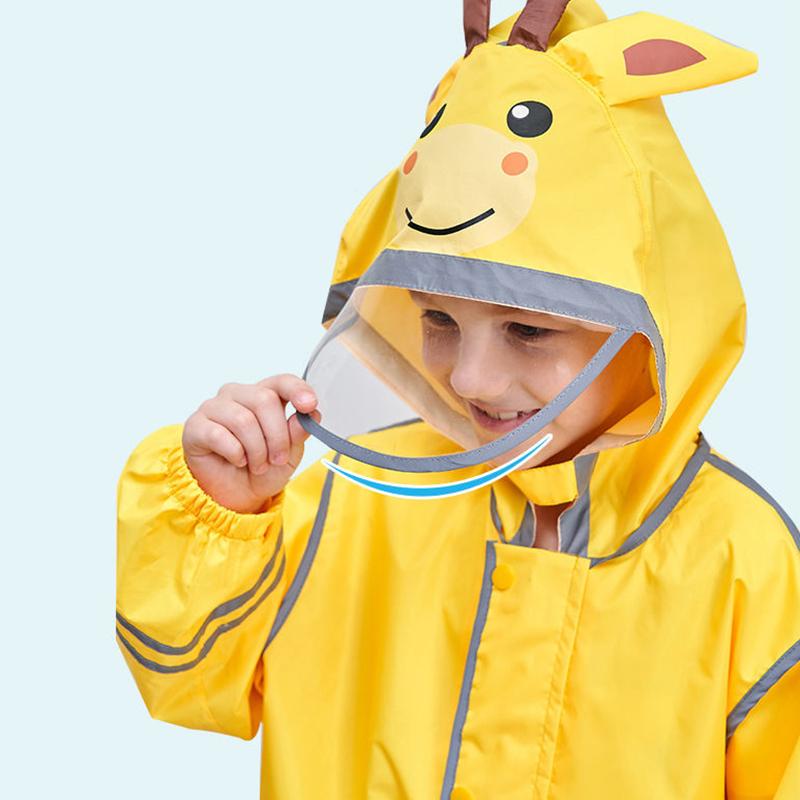 Kid Rain Coat Kawaii Cartoon Printed Raincoat Reflective Stripe Hooded Waterproof Clothes Boy Girl Windbreaker Windproof Rainweaer