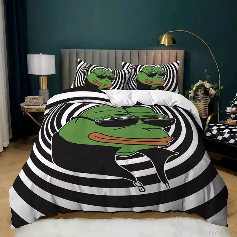 Funny Frog 3D Digital Printing Is Set of Pillow Socket Three-piece Bedding Suit