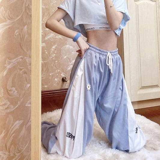 Small Daisy Loose High-waisted Trousers Female Korean Student Wide-leg Leggings Pants Slimming Sports Casual Pants
