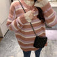 Pofulove Women's long sleeve sweater women Mori Sweet and Cute Stripe Korean Simple Loose