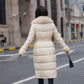 Winter Cotton-padded Jacket Women's Tide Fur Coat, Long Down Down Cotton-padded Jacket, Light and Shiny Black Large Size Waist