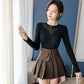 Sweater Women Autumn Winter Bottoming Shirt Women's Mesh Stitching Loose Long-sleeved Round Neck Korean Knit Sweater with Top