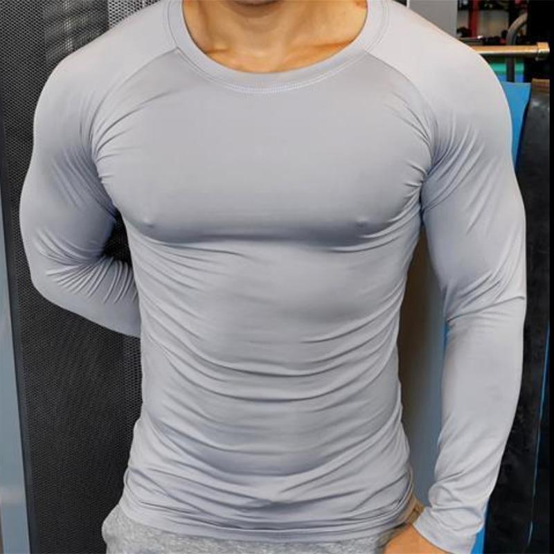 Men's Fitness Long-sleeved Quick-drying Running Sports T-shirt Muscle Training Sports Tights Solid Color Base