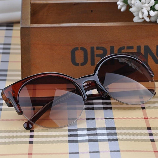 High Quality Sunglasses Women Fashion Retro Designer Super Round Circle Glasses Cat Eye Semi-Rimless