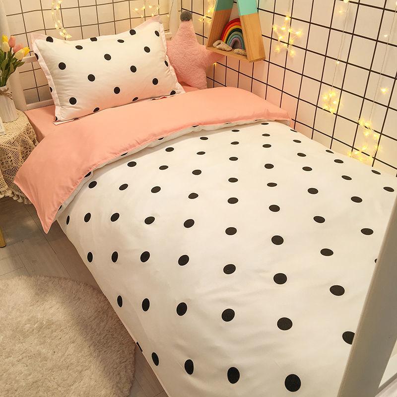 Nordic Simple Check Stripe Bed Three-piece Quilt Cover Sheet Pillow Case Single Bed Set