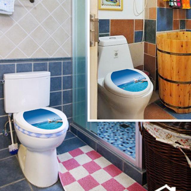 [Wall sticker ]Waterproof Blue Sea Toilet Sticker For Bathroom Decoration Wall Decals Adesivo Banhei