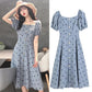 Chiffon Polka Dot Dress Women's Short  Sleeve Square Neck Daily Dating Party Office Wear A-line Sun-dress