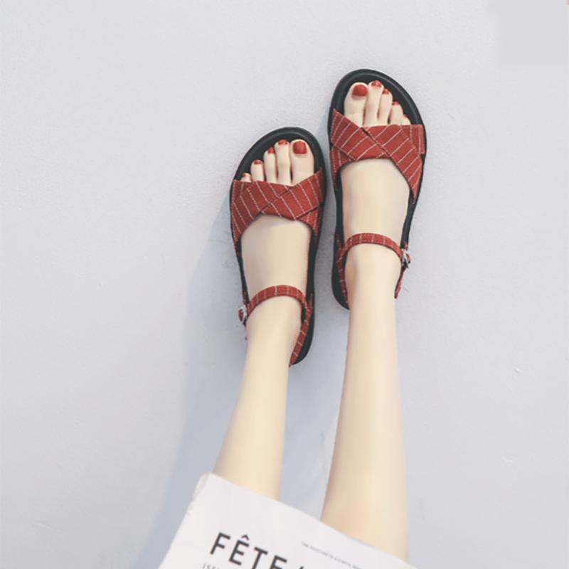 Summer Sandals Female Students Korean Style College Style Flat Sandals Female Outer Wear Fashion Thick-soled Roman Sandals Women